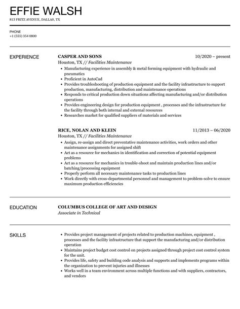 facilities maintenance resume examples.